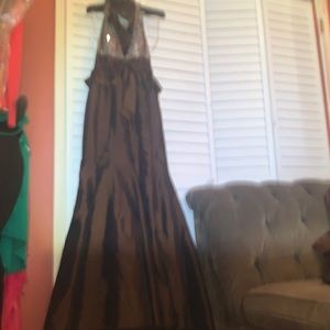 Designer long eve gown brown size 2 by:  Alyce retail from Margo’s boutique $225